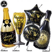 Balony foliowe noworoczne Balony z butelką szampana whisky Szczęśliwego Nowego Roku Balony gwiazdowe Dekoracje na przyjęcie sylwestrowe
