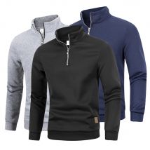 Herren-Pullover, einfarbig, Stehkragen, Freizeit und bequemer Reißverschluss, hoher Kragen für Wärme, schmal geschnittene Pullover-Sweatshirts
