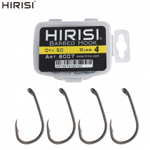 Hirisi 50Pcs Carp Fishing Barbed Hook High Carbon Steel Ring Eye Fish hook 8007
