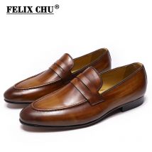 FELIX CHU Herren Penny Loafers Lederschuhe Echtes Leder Elegante Hochzeit Party Casual Kleid Schuhe