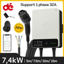 dé Wallbox 7kW Bianco Con APP 32A Stazione di ricarica domestica monofase 5m 7,5m Tipo 2 Cavo di ricarica Caricatore EV con contatore di elettricità