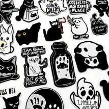 Black And White Iron On Patches for Clothing Cartoon Cat Patches On Clothes Embroidery Patch DIY Appliques Badges Sticker