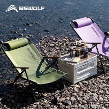 BSWOLF Silla plegable para acampar, reposabrazos ajustable, silla relajante portátil con almohada desmontable para viajes en la playa y senderismo