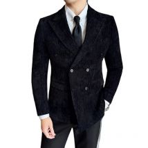 England Style Autumn Winter Men Corduroy Blazer Jackets Double-Breasted High Quality Slim Fit Casual Blazer Jacket Man Black