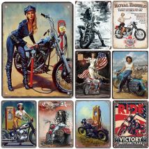 Pinup Motorcycle Metal Signs Plaque Wall Decoration Vintage Art Posters Iron Painting for Man Cave Home Cafe Garden Club Bar