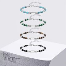 Vnox Bracciale con perline fatto a mano con pietra naturale (metchite/obsidiana/turchese/occhio di tigre), gioielli in stile bohémien da uomo