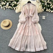Luxus Bankett Abend Hochzeit Langes Kleid Frauen Laterne Hülse Perlen Diamanten Einreiher Schärpen Mesh Vestidos Prom Roben
