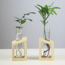 Kreative Hydrokultur-Pflanzenbehälter, Glasrohrvasen mit Holzständer, Terrarium-Vasen, Heim-Desktop-Dekorationen