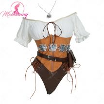 MOBBUNNY Damen Ciri Derivative Cosplay Kostüm Sexy Body Mittelalter Halloween Dessous Set Bodycon mit Gürtel Handschuhe und Tasche
