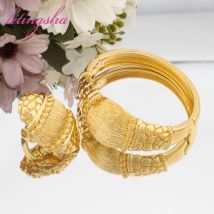 Gold Farbe Runde gebürstet Design Manschette Armreif Ring Set Modeschmuck Set für Frauen neues Design Armband Hochzeiten Braut schmuck