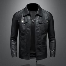 Männer Faux Leder Solide Drehen Unten Kragen Wildleder Leder Zipper Strickjacke Jacken Langarm Schlank Herbst Moto Bike Casual 2025