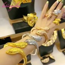 Armreif mit Ring, bunter Schmuck, nigerianische Damen-Armband, 18 Karat vergoldet, Hochzeit, Party, Geschenk, Dubai, ausgehöhltes Design-Armband