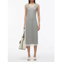 Damen-Strickkleid mit Rundhalsausschnitt, ärmellos, Spitze, Patchwork, elegante Damen-Midi-Robe
