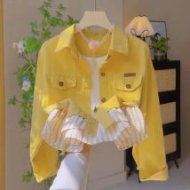 Frauen Oberbekleidung Lange ärmel Lose Jean Jacke Weibliche Windbrea 2025, Neue Mode Herbst Spleißen Gefälschte Zwei-stück Denim jacke Mantel