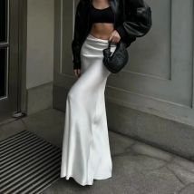Neu im Jahr 2025, Damen-Frühlings- und Sommer-Einfarbig, elegante Satin-lange Röcke, trendige, hoch taillierte Herbst-Französischer Stil, Faldas