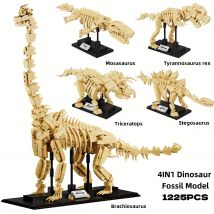 1225 stücke 4in1 Jurassic Dinosaurier Skelett Fossil Bausteine T-Rex Stegosaurus Triceratops Ziegel Spielzeug Für Kinder Junge geschenk