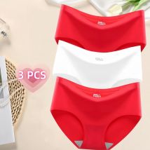 Damska bielizna z lodowego jedwabiu Bezśladowa jednoczęściowa bielizna Seksowna bielizna ze średnim stanem Dopasowane figi 3 sztuki Szybkoschnący rozmiar azjatycki