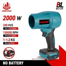 ONEVAN 2000W Ventilatore elettrico senza spazzole Turbo Jet Fan 200M/S Violento Asciugatrice per auto Strumento per soffiare polvere di neve per batteria 21V 18V