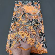 2025 African Nigerian High-Quality Sequins Tulle for Prom Dresses Lace Fabric Embroidery Net Cloth Beads Sewing 5Yard ZJ068