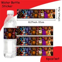 6pcs FNAF Themed Stickers for Water Bottles Singer Five Nights at Freddy's Birthday Decorations for Halloween Party Supplies