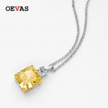 OEVAS 100% 925 Sterling Silber 9*10mm Gelb Eis Cut Topaz Hohe Carbon Diamoind Anhänger Neckalce Für Frauen partei Edlen Schmuck