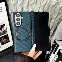 Magnetic Phone Case for Samsung Galaxy Z Fold 7 6 5 4 3 Carbon Fiber Pattern Magsafe Wireless Charging Hinge Protective Cover