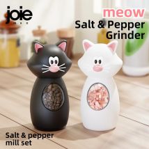 Joie Spice Grinder Set Shaker Ceramic Core Meow Salt and Pepper Mill Set Manual Spice Grinder Adjustable Coarseness Kitchen Tool