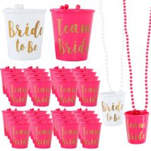 Rose Gold Team Bride To Be Cup Kunststoff Schnapsgläser Halskette Trinkbecher für Hochzeit Junggesellinnenabschied Bachelorette Party Spielzubehör