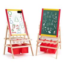 3 in 1 Children's Easel,Whiteboard & Chalkboard & Roll Drawing Paper,Double-Sided,Includes 2 Storage Boxes and Accessories