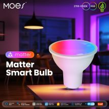 MOES Tuya Matter WiFi GU10 Lampadina intelligente Dimmerabile Luce a Led 16 milioni di colori RGB C + W Lampada a candela Controllo vocale Alexa Google Home