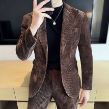 Set di abiti in velluto autunno/inverno da uomo slim fit da sposo da sposa 2 pezzi (giacca + pantaloni) abiti da ballo per feste casual formali da lavoro