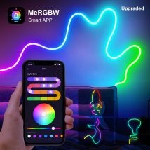MeRGBW Luci di striscia al neon LED 5V 1/2/3m Luce di corda al neon in silicone con sincronizzazione musicale Nastro di striscia di caccia Dreamcolor fai da te per sala giochi