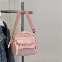 Borsa a tracolla vintage in velluto a coste, borsa a tracolla casual con cerniera con tracolla regolabile, fodera in poliestere, motivo a righe per uso quotidiano