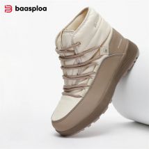 Baasploa Damen-Schneestiefel, Winter-Leder, wasserdichte Schneestiefel für Damen, bequem, Plüsch, warme Baumwollschuhe, rutschfest, verschleißfest