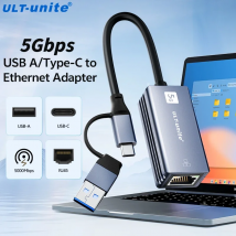 Adattatore da USB a Ethernet da 5 Gbps, convertitore di rete da USB-C a RJ45 da 5000 Mbps, scheda Ethernet da 5 Gbps di tipo C 2 in 1 per Windows, sistema operativo Mac
