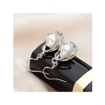 YWYC 7-8mm Natural Freshwater Pearl Drop Earrings Rice Shape Pearl In Cage 925 Silver Earrings for Women Jewelry Gift