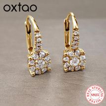 OXTAO vergoldete Ohrringe aus 14 Karat Gold, 925er Silber, Moissanit, klassische Creolen, Ohrclips, elegante Damen-Ohr-Accessoires, trendiger Schmuck