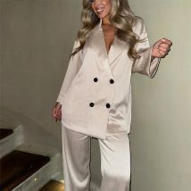 Stile europeo e americano 2024 Primavera ed estate Nuove donne Abbigliamento Set di pantaloni giacca doppiopetto effetto antirughe