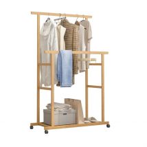 Appendiabiti con ruote e porta abiti in legno a doppia asta con ruote