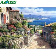 AZQSD Diamant Gemälde Stadt Landschaft Kreuzstich Stickerei Meer Haus Strass Wand Dekor 5d Diy Kunst Handarbeiten