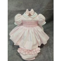 Baby Mädchen Sommer Rosa Blume Handgemachte Stickerei Gesmoktes Kleid mit Hose für Eid Geburtstag Party Urlaub Fotografie Casual A137