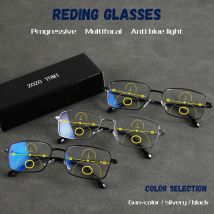 Progressive multifokale Lesebrille, blaues Licht blockierende Gläser, klare Sicht für beide Entfernungen und in der Nähe, Metallrahmen, Unisex.