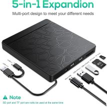 Externes optisches Laufwerk für Computer, 2-in-1, Multifunktions-HUB, DVD-Recorder, CD-R, Schreiber, Brenner, Dual-USB-Festplatte, Micro-SD-TF-Kartenleser