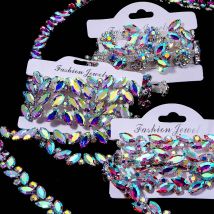 Catena di strass in vetro cristallo da 90 cm/cortile da cucire per vestiti Accessori per strass per indumenti fai da te Catena di cristallo in vetro con artiglio