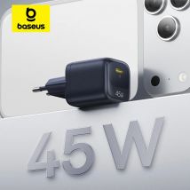 Cargador Baseus GaN de 45W para iPhone 17 16 15 Pro Max Samsung Galaxy, Cargador Rápido para Teléfono, Cargador USB C, Cargador Portátil PD