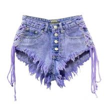 Pantaloncini di jeans a trapezio monopetto a vita bassa sexy alla moda viola da donna autunno nuovo con pantaloni caldi con cinturino