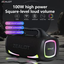 Zealot S79 100W głośnik bezprzewodowy, zewnętrzny głośnik przenośny Subwoofer, jakość dźwięku Hifi, podwójne parowanie, szybkie ładowanie, 24000mAh.