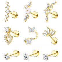 Drperfect 1/9 szt. Kolczyki ze stali chirurgicznej do helisy dla kobiet, kolczyki do przegródki, tragus, motyl, kwiat, piercing ucha, hipoalergiczne, delikatne biżuteria