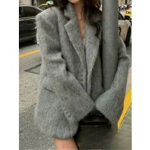 KONDALA Vintage Chic Frauen Blazer Solide Einreiher V-ausschnitt Langarm Taschen Dicken Blazer Mode 2024, Büro Dame Blazer