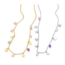 Collana in acciaio inossidabile con catena fatta a mano con perline in pietra naturale per le donne gioielli con ciondoli a forma di stella a cuore placcati in oro AN23014